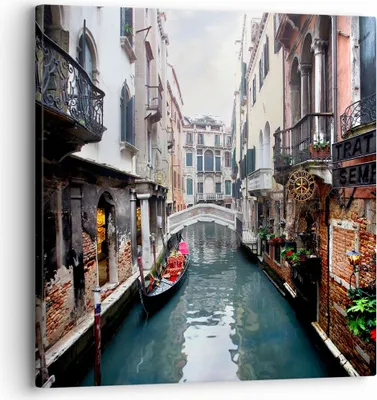 Produktbild von Bild auf Leinwand - Leinwandbild - Boot Brücke Tourismus Venedig - 30x30cm - Wand Bild - Wanddeko - Leinwanddruck - Bilder - Kunstdruck - Wanddekoration - Leinwand bilder - Wandkunst - AC30x30-2157