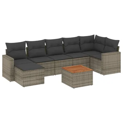 Zdjęcie produktu dla vidaXL 8-częściowa sofa ogrodowa z poduszkami z szarego polirattanu
