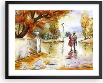 Produktbild von Gerahmtes Poster - Schwarzer Rahmen - Wetter regen herbst park - 50x40 cm - Wand Bild - Wanddeko - Wandbilder - Wandposter - Bilderrahmen - Bilder - Kunstdruck - Wandbild - P2BAA50x40-2914