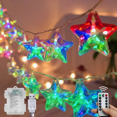 Productafbeelding van Lichtsnoer met sterren, 3 m, 20 leds, kerstverlichting, 8 modi