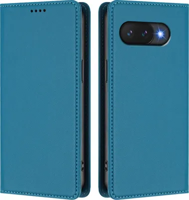 Obrázek produktu pro Kožené pouzdro pro Google Pixel 9A, magnetické flipové pouzdro zPolyuretankůže se stojánkem Jezerní modrá