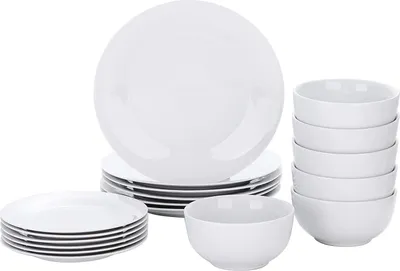 Obrázek produktu pro VEWEET jídelní servis, 18dílná sada porcelánového nádobí, řada BASIC, každá se 6 miskami na cereálie, dezertními talíři a plochými talíři pro 6 osob