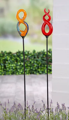 Produktbild von Gilde Gartenstecker, Glas, blau, orange, rot, VE 2, 2 Stück wie abgebildet, L. 5 cm, B. 7 cm, H. 88 cm 57766