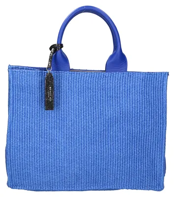 Immagine prodotto di Borsa da donna, realizzata in paglia, tessuto e pelle, con zip. Prodotto in Italia