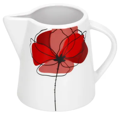 Produktbild von Milchkännchen Monika 200-220ml Ø75mm Milchgießer Milk Mohnblume rot edles Porzellan Gastro