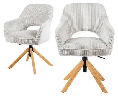 Produktbild von 2er Set höhenverstellbare Esszimmerstühle, Bürostühle und Konferenzstühle, 360° drehbar mit Taschenfederkern, ergonomisch gepolstert, Eichegestell, Cord-Stoff Beige