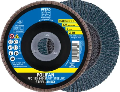 Produktbild von PFERD Fächerscheibe POLIFAN Z Ø 125 mm Körnung Z-40 konisch INOX Zirkonkorund - 69300934