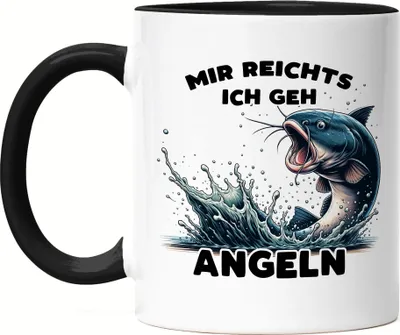 Produktbild von Mir reichts Ich geh angeln Fisch Tasse Schwarz Hobby-Angler Fisch Geschenk