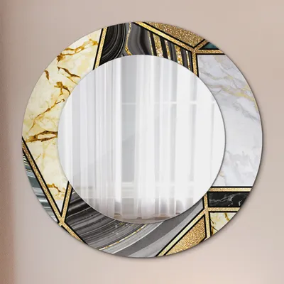Produktbild von Ø50cm Spiegel - Glasrahmen mit Aufdruck - Wandspiegel Schlafzimmer - marmor achat und gold