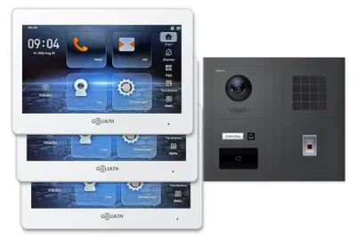 Produktbild von Goliath Premium 2-Draht GL-HB199A.8 Video-Türsprechanlage, 1 Familie, 3× 7 Zoll Weiß, Anthrazit, Unterputz, Fingerprint/RFID/Zahlencode