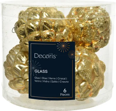 Produktbild von Christbaumschmuck Zapfen 7cm Glas 6 Stück - Hellgold