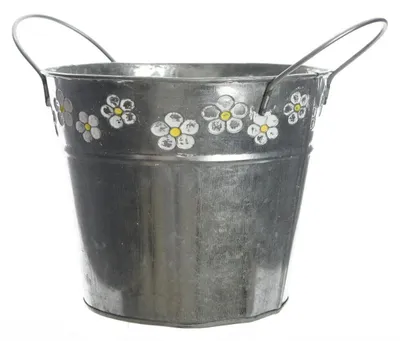 Produktbild von Zinktopf mit Blumenmotiv, grau, ca. 16x13x12cm – Dekorativer Pflanztopf aus Zink