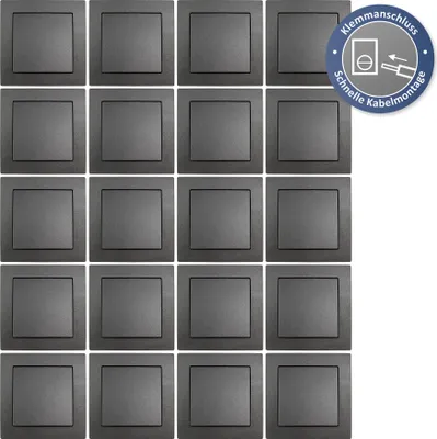 Produktbild von 20x Wechselschalter mit Rahmen McPower "Flair", 250V/10A, UP, Klemmanschluss, anthrazit, matt