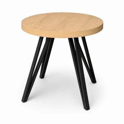 Produktbild von Ausziehbarer runder Esstisch Ø 80–160 cm Hickory Egger für 4–6 Personen – Metallbeine Schwarz Industrial Slim