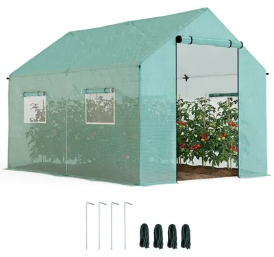 Produktbild von Tunnelgewächshaus, aufrollbare Tür und Fenster, verzinkter Stahlrahmen, 2x3x2m, Grün