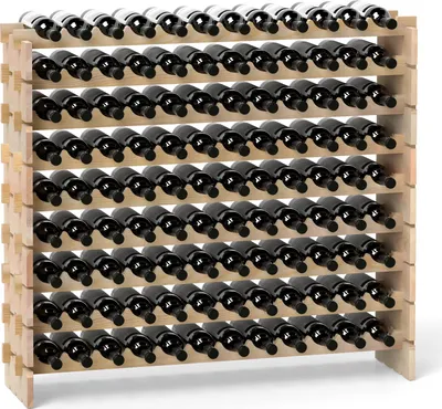 Produktbild von GOPLUS Weinregal stapelbar, Flaschenregal mit 9 Ebenen für 108 Flaschen, Flaschenhalter aus Kiefernholz, Natur (für 108 Flaschen)