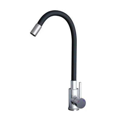 Produktbild von GranMaster FLESSILA Flexible Küchenarmatur Edelstahl & Silikon Schwarz – Spültischarmatur mit hohem Auslauf, Luftsprudler & Keramikkartusche