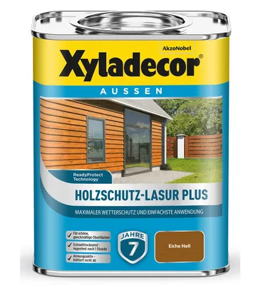 Produktbild von Xyladecor Holzschutz-Lasur PLUS Eiche Hell 750 ml wasserbasiert Außen Imprägnierung Langzeit