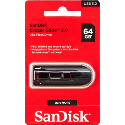 Obrázek produktu pro SanDisk UFM 64GB USB CRUZER GLIDE 3.0, 64 GB, USB Typ-A, 3.2 Gen 1 (3.1 Gen 1), Kluzné, Černá, Červená