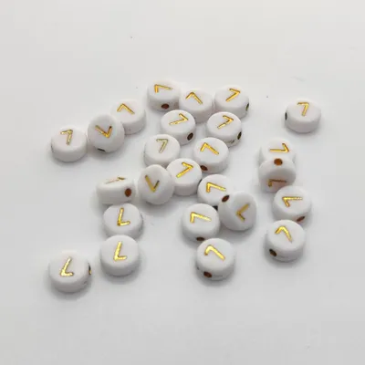 Obrázok produktu pre Písmenkové korálky, 30 ks, 4x7 mm, zlaté s bielou, okrúhle, číslo 7