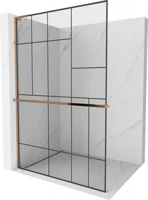 Produktbild von Mexen Kioto+ L Duschwand mit Walk-in Regal 120 x 200 cm, schwarzes Muster, roségold - 800-120-123-60-78