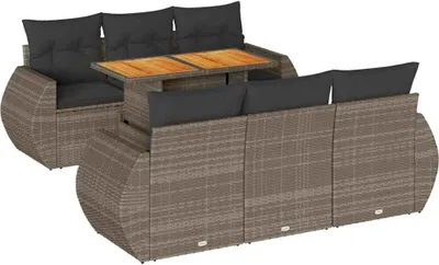 Produktbild von vidaXL 7-tlg. Garten-Sofagarnitur mit Kissen Grau Poly Rattan