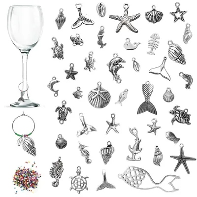 Immagine prodotto di Set di 40 ciondoli a forma di bicchiere da vino, perline colorate, lega argentata, accessori per feste