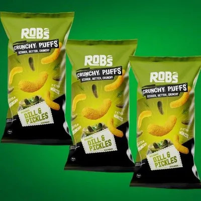 Produktbild von ROB’s Crunchy Puffs 🥒 XXL Maissnack 8,5 cm | Gewürzgurke | Ultra Crunch 3x 130g