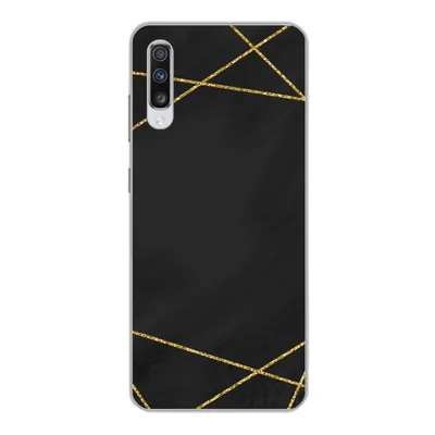 Produktbild von MuchoWow® Handyhülle Schutzhülle Hülle für Samsung Galaxy A70 Geometrisches Muster aus goldenen Linien auf schwarzem Hintergrund Silikon Softcase Handy Hülle - Schutzhaube