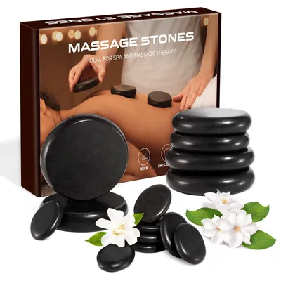 Produktbild von Set für Hot-Stone-Massage mit 14 Basalt-Massage-Steinen