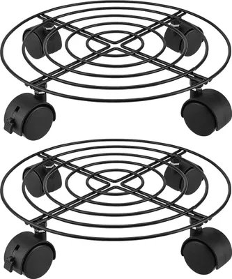 Produktbild von Runder Metall Pflanzenstand mit Rädern - 27 cm - stabiler Topfhalter für drinnen und draußen - 50 kg Tragkraft
