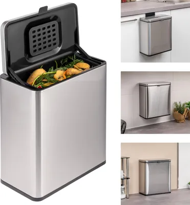 Produktbild von eluno Biomülleimer 6L mit Geruchsfilter, zum Hängen, Stellen oder Kleben, Komposteimer, 3 Montagearten, Edelstahl