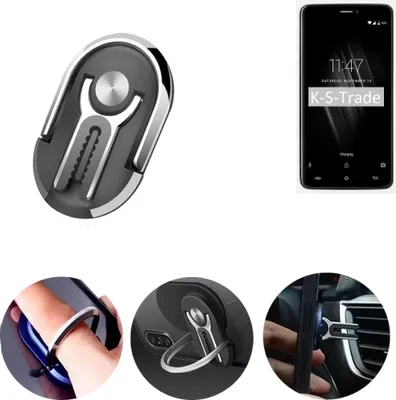 Produktbild von K-S-Trade 3in1 Smartphone-Ring Handy-Ring kompatibel mit Cubot Max Fingerhalterung  Handyring Tischständer Lüftungsgitter-Halterung Tisch Ständer