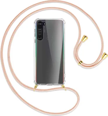 Produktbild von Handykette Backcover-Schutzhülle mit Band (Metall goldfarben) für Motorola Edge - rose peach