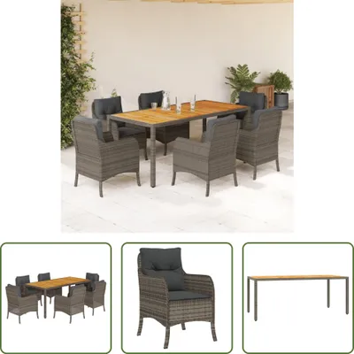 Produktbild von The Living Store 7-tlg. Garten-Essgruppe mit Kissen Grau Poly Rattan