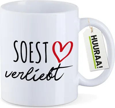 Produktbild von Huuraa Kaffeetasse Soest verliebt 330ml Weiß Keramik Kaffeebecher Geschenkidee