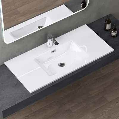 Produktbild von doporro Waschbecken Einbauwaschbecken mineralguss 100x48x12 cm Design Einbauwaschbecken weiß, Waschbecken, Waschtisch, Handwaschbecken Col02