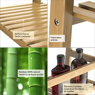 Image de Étagère en bambou à 4 niveaux Meuble de rangement 123x48x32 cm Maison intérieur salle de bain cuisine couloir
