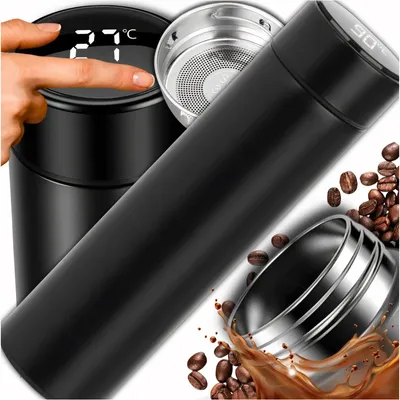 Produktbild von Thermobecher 500 ml Smart Thermobecher LED Temperaturanzeige Thermosbecher Edelstahl Schwarz Kaffeebecher to go mit Sieb