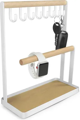 Productafbeelding van Famanu sieradenstandaard met houten ringhouder - 22 x 9,8 x 26,3 cm