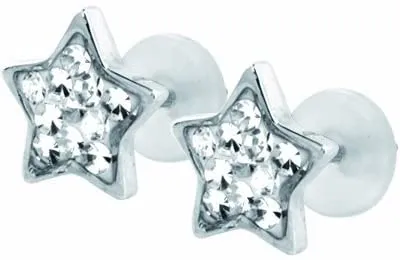 Produktbild von 1 Paar Damen Sterne Ohrstecker Edelstahl 316L Ohrringe mit Kristallsteine Beschichtet in Weiss 8mm ESBCJ-ST