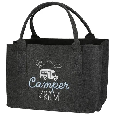 Produktbild von Rechteckige Filz Tasche „Camperglück“ – robuste & dekorative Aufbewahrung für Wohnmobil, Wohnwagen oder Zuhause. Perfekt für Camper & Vanlife Fans.