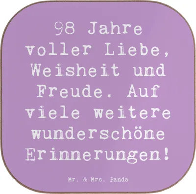 Produktbild von Mr. & Mrs. Panda Untersetzer für Gläser Spruch 98. Geburtstag Freude - Lavendeltraum - Geschenk, Geburtstagsgeschenk, Glas, Getränkeuntersetzer, Glückwunsch, Coaster