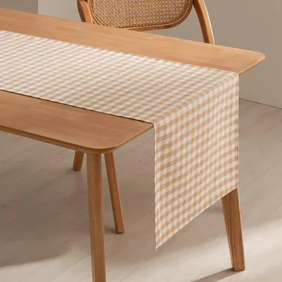 Produktbild von GAMUSI VICHY Tischläufer aus Baumwolle – fleckenabweisend, klassisches Karomuster, 45 x 170 cm, beige