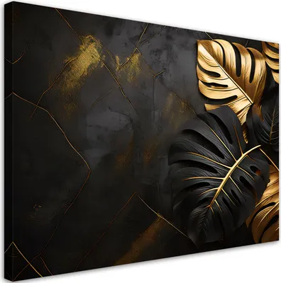 Produktbild von Feeby - Leinwand Bilder - Monstera Blätter Glamour - 30x20 cm - Deko Wohnzimmer - Wandbilder Schlafzimmer - Deko Aesthetic - Wand Deko - Leinwand Groß - Deko Zimmer - Leinwandbilder XXL