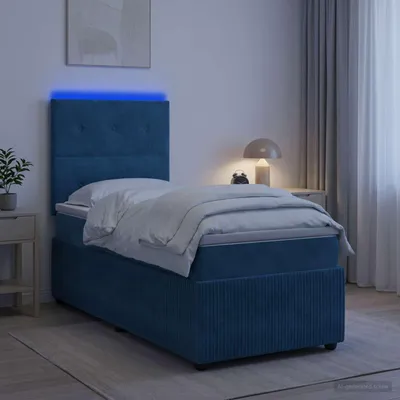 Immagine prodotto di Letto a molle insacchettate con box e materasso, colore blu, in velluto, dimensioni 90 x 190 cm