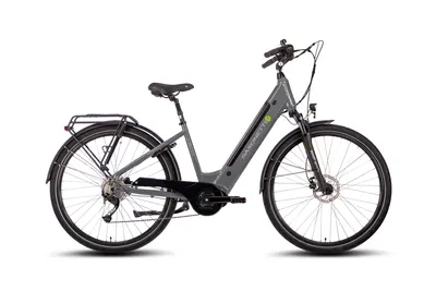 Produktbild von SAXONETTE E-Bike Deluxe Wave, 10 Gang, Mittelmotor, 418 Wh integrierter Akku, tiefeinsteiger, Elektrofahrrad, Trekkingrad (Ramenhöhe 50 , Grau)
