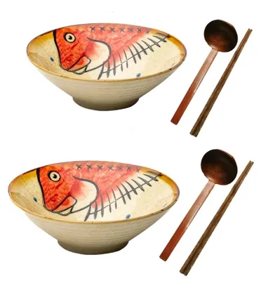 Immagine prodotto di Elzusha - Set di ciotole in Vetroceramica per ramen, con cucchiaio e bacchette, capacità 900 ml