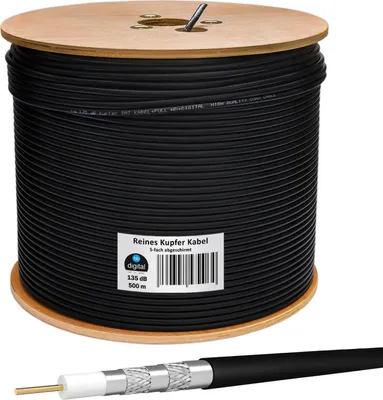 Produktbild von hb-digital 500m Koaxialkabel Galaxy mit Außen Durchmesser 7mm 135dB 5-Fach geschirmt Reines Kupfer schwarz