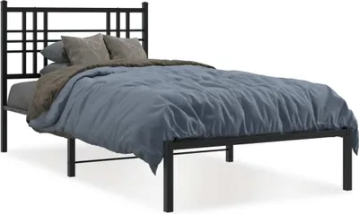 Produktbild von vidaXL Bettgestell mit Kopfteil Metall Schwarz 90x200 cm
